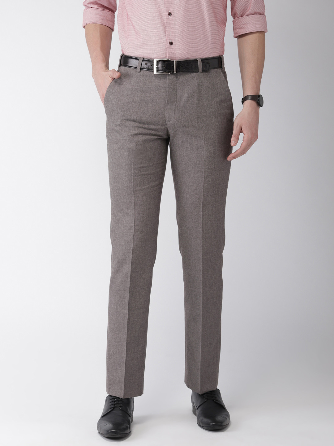 Buy Park Avenue Men Grey Slim Fit Solid Formal Trousers - Trousers for ...