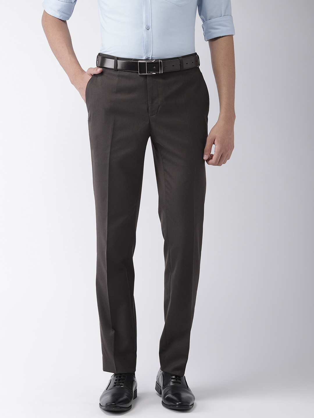 Buy Raymond Men Charcoal Grey Slim Fit Solid Formal Trousers - Trousers ...