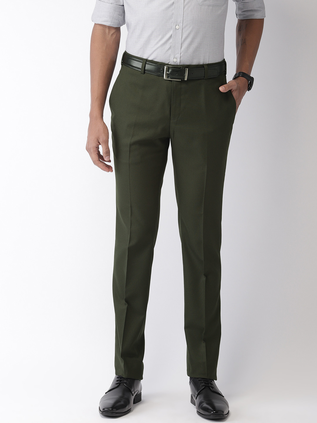 Buy Raymond Men Green Slim Fit Solid Formal Trousers Trousers for Men