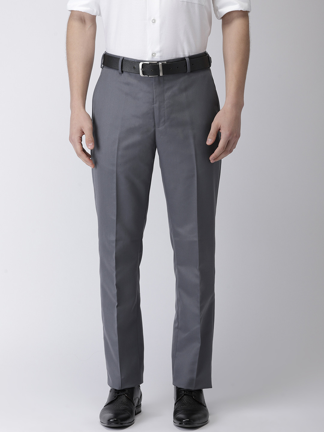 Buy Park Avenue Men Grey Smart Super Slim Fit Solid Formal Trousers ...