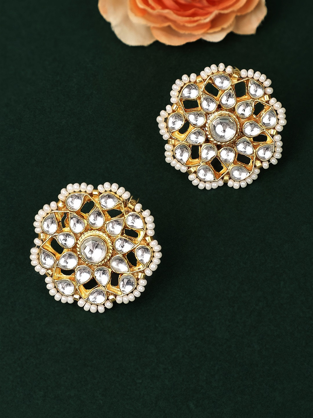 Buy Rubans Gold Toned Floral Studs Earrings for Women 9643937 Myntra