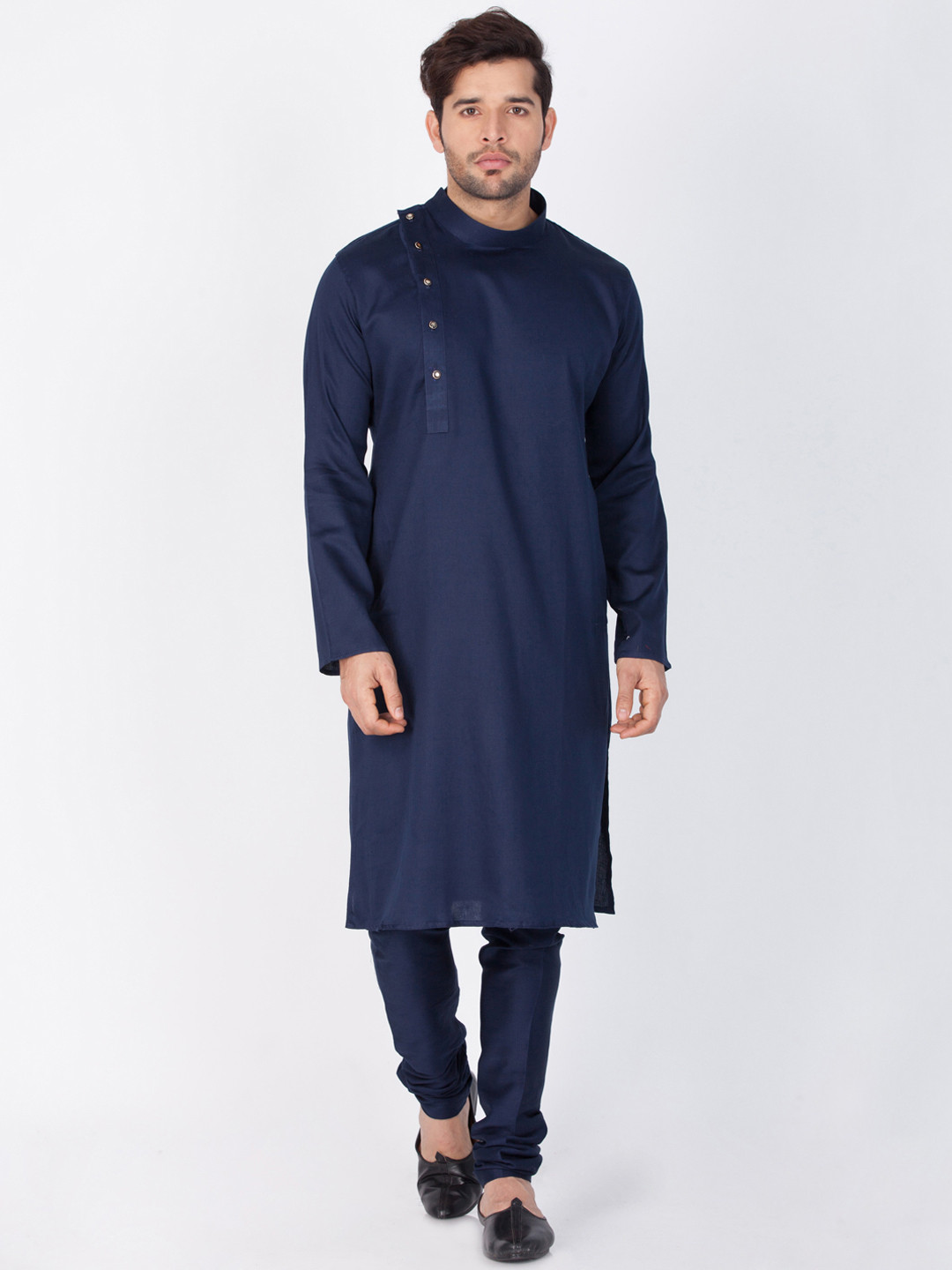 Buy VASTRAMAY Men Navy Blue Solid Kurta With Churidar - Kurta Sets for ...