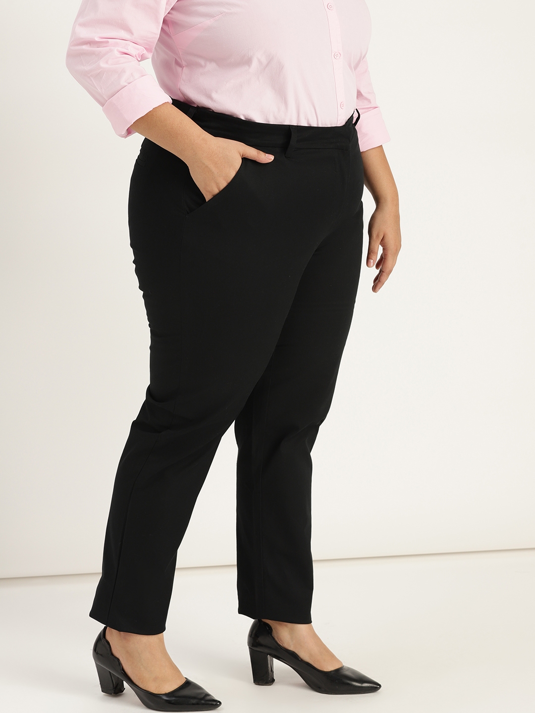 Buy Sztori Plus Size Women Black Formal Trousers - Trousers for Women ...