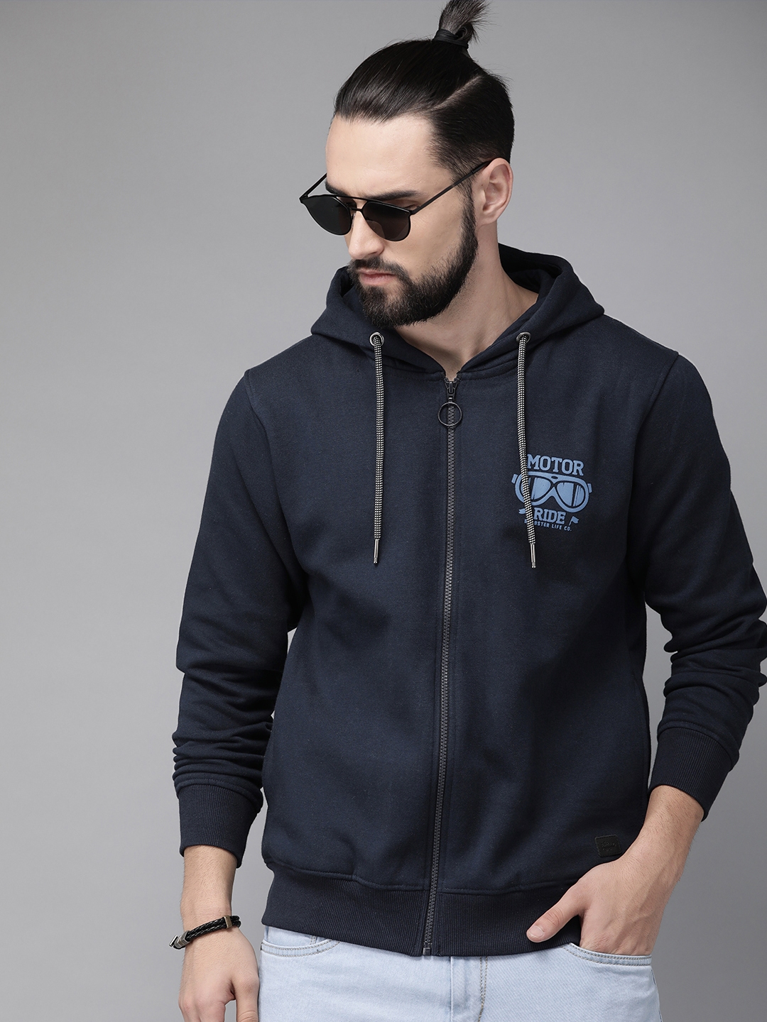Buy The Roadster Lifestyle Co Men Navy Blue Solid Hooded Sweatshirt ...