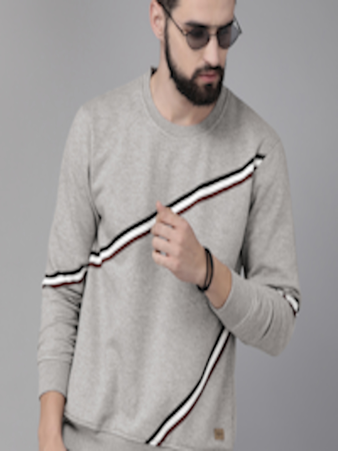 Buy The Roadster Lifestyle Co Men Grey & White Striped Sweatshirt ...