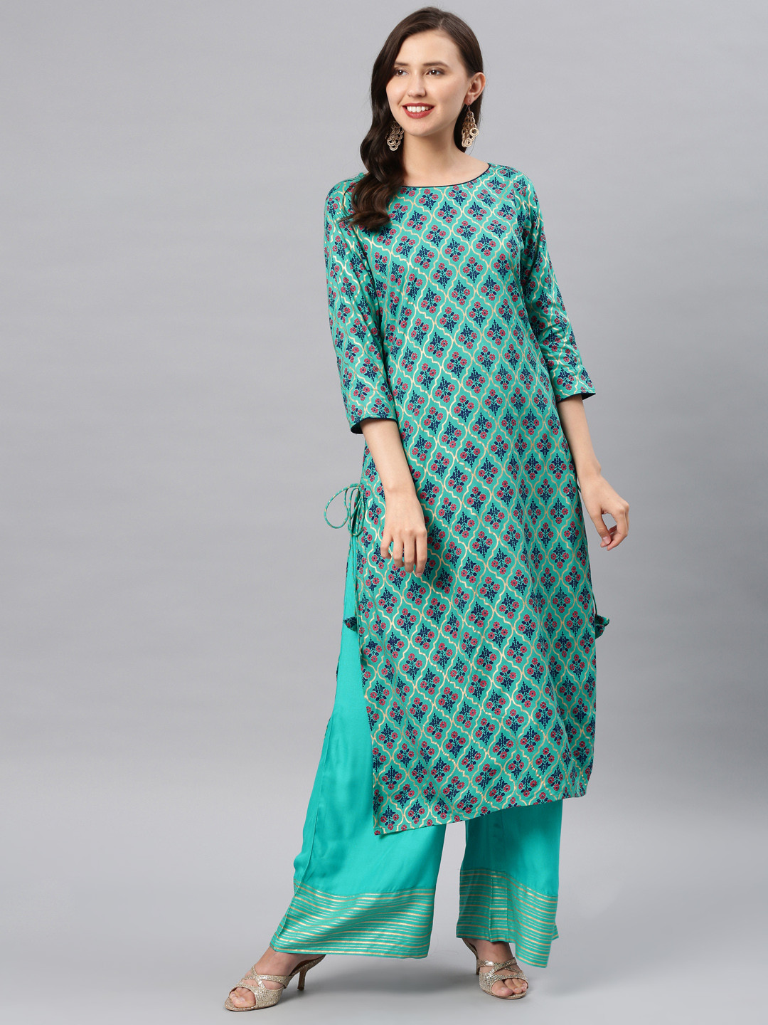 Buy Alena Women Green Printed Kurta With Palazzos Kurta Sets for Women 9656915 Myntra