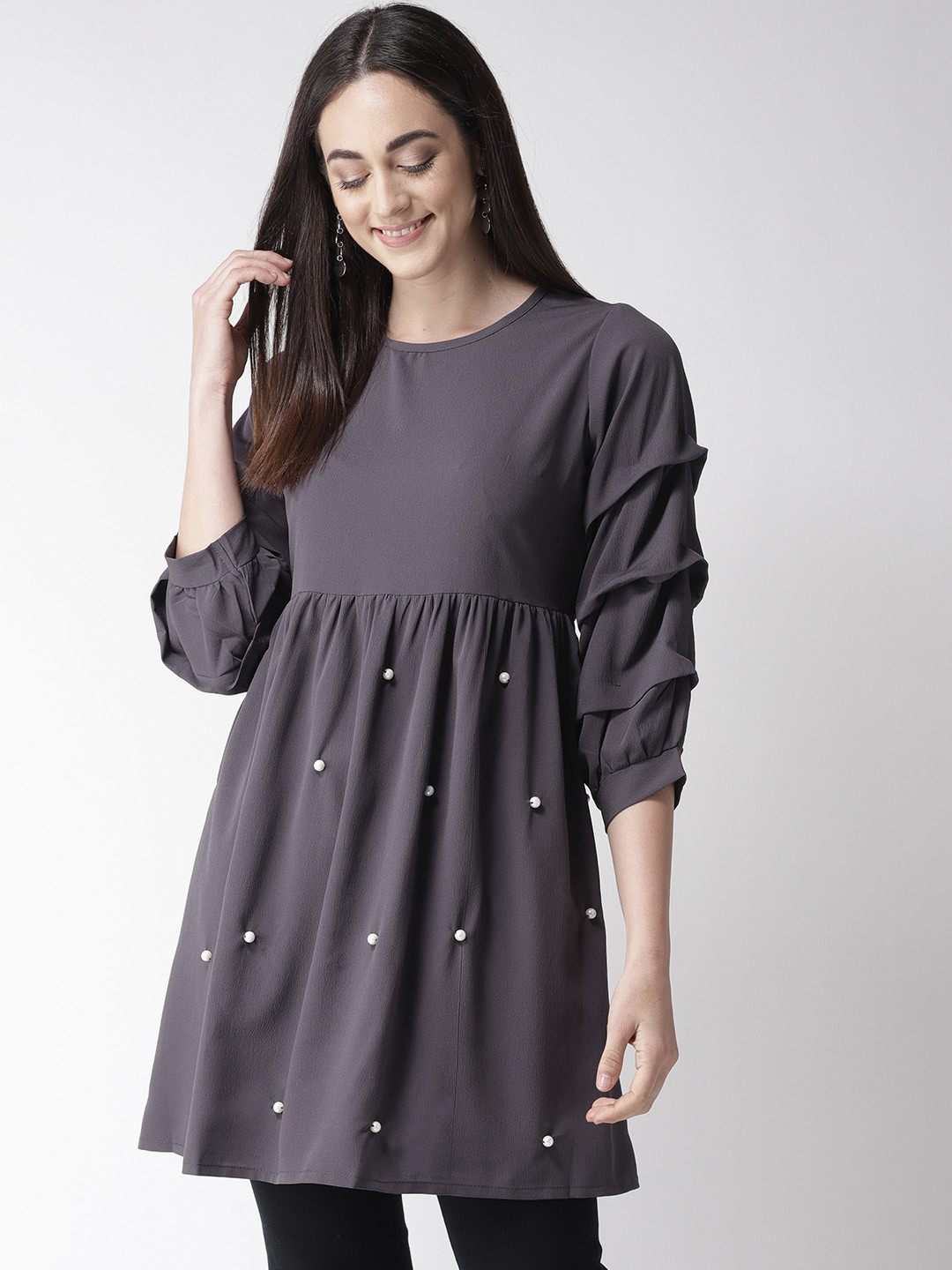 Buy PlusS Charcoal Grey Embellished Longline A Line Top Tops for