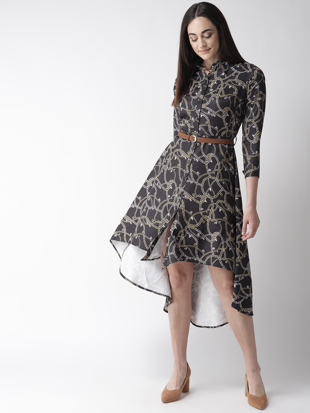 Buy PlusS Women Black & Yellow Printed Shirt Dress Dresses for Women