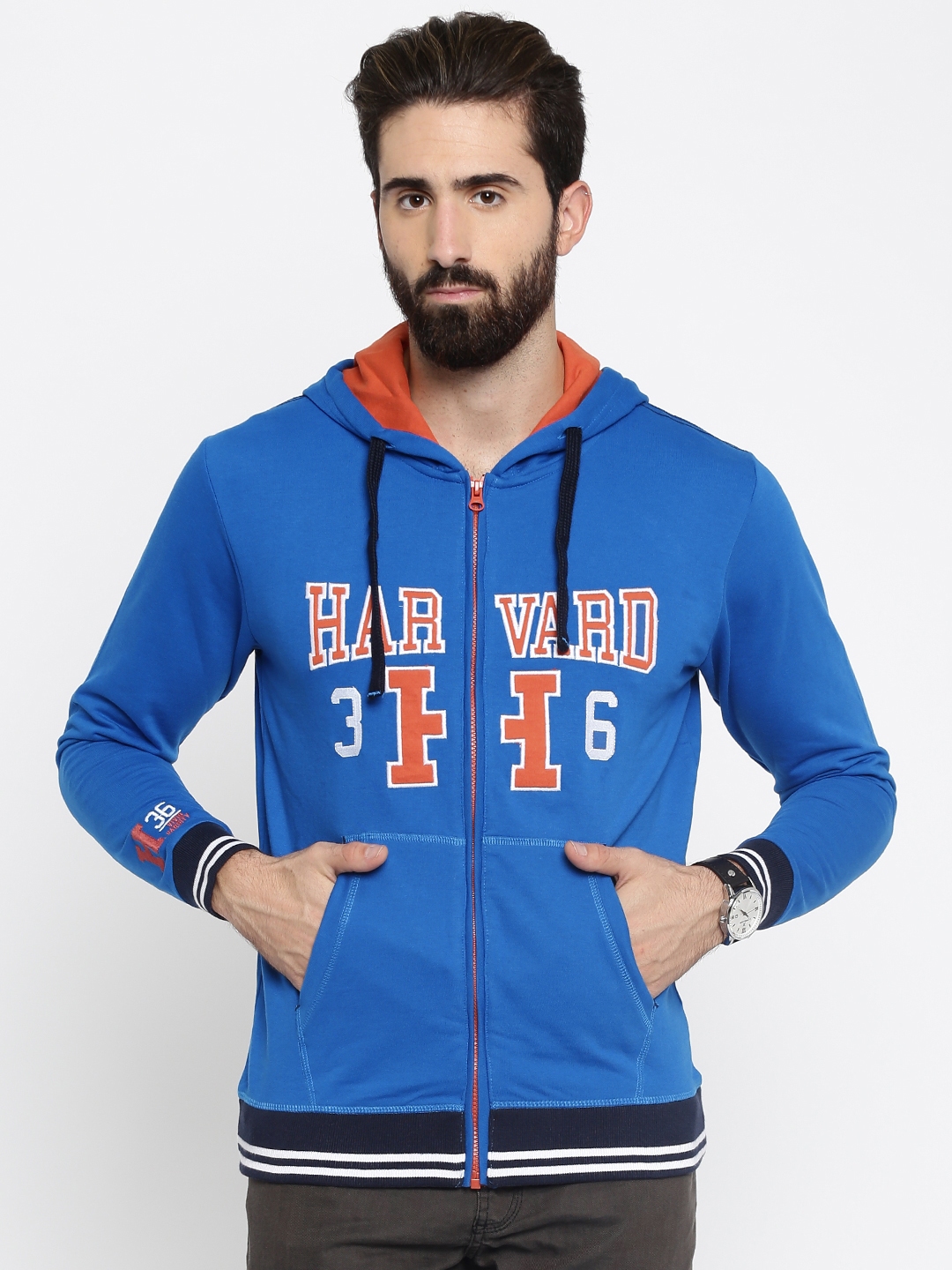 Buy HARVARD Blue Hooded Sweatshirt - Sweatshirts for Men 965885 | Myntra