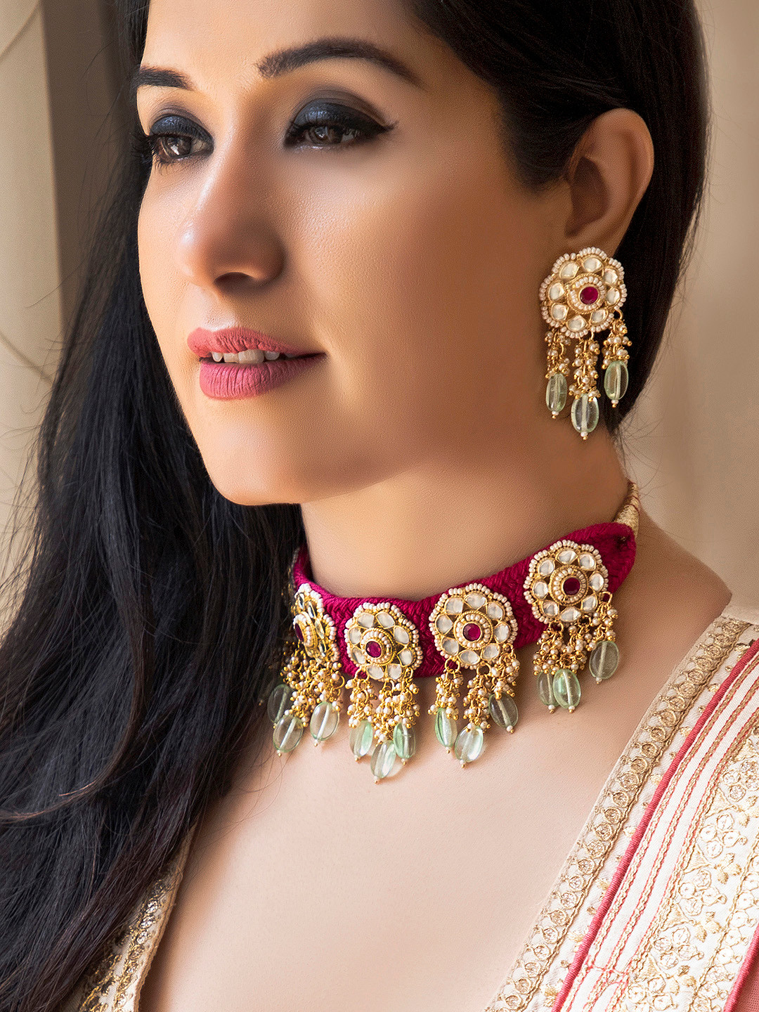 Buy Rubans Women Gold Toned & Pink Handcrafted Kundan & Pearl