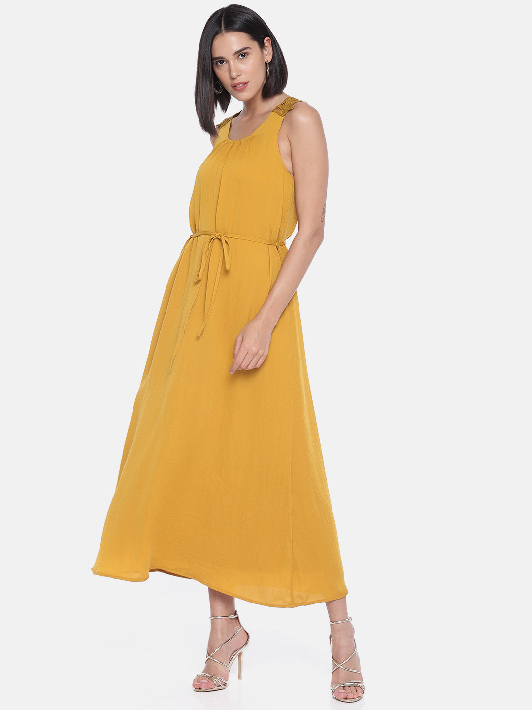 Buy Vero Moda Women Mustard Yellow Maxi Dress - Dresses for Women ...