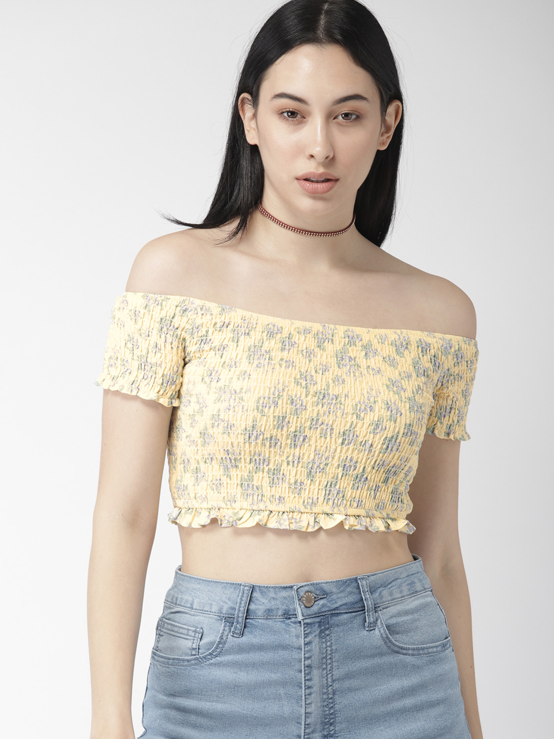 Buy FOREVER 21 Women Yellow Printed Fitted Crop Top Tops for Women 9684463 Myntra