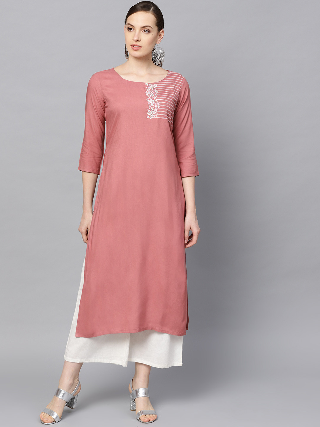 Women's Pink Solid Straight Kurta