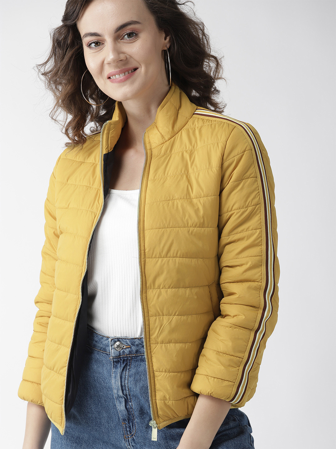 Buy Mast & Harbour Women Mustard Yellow Solid Puffer Jacket Jackets