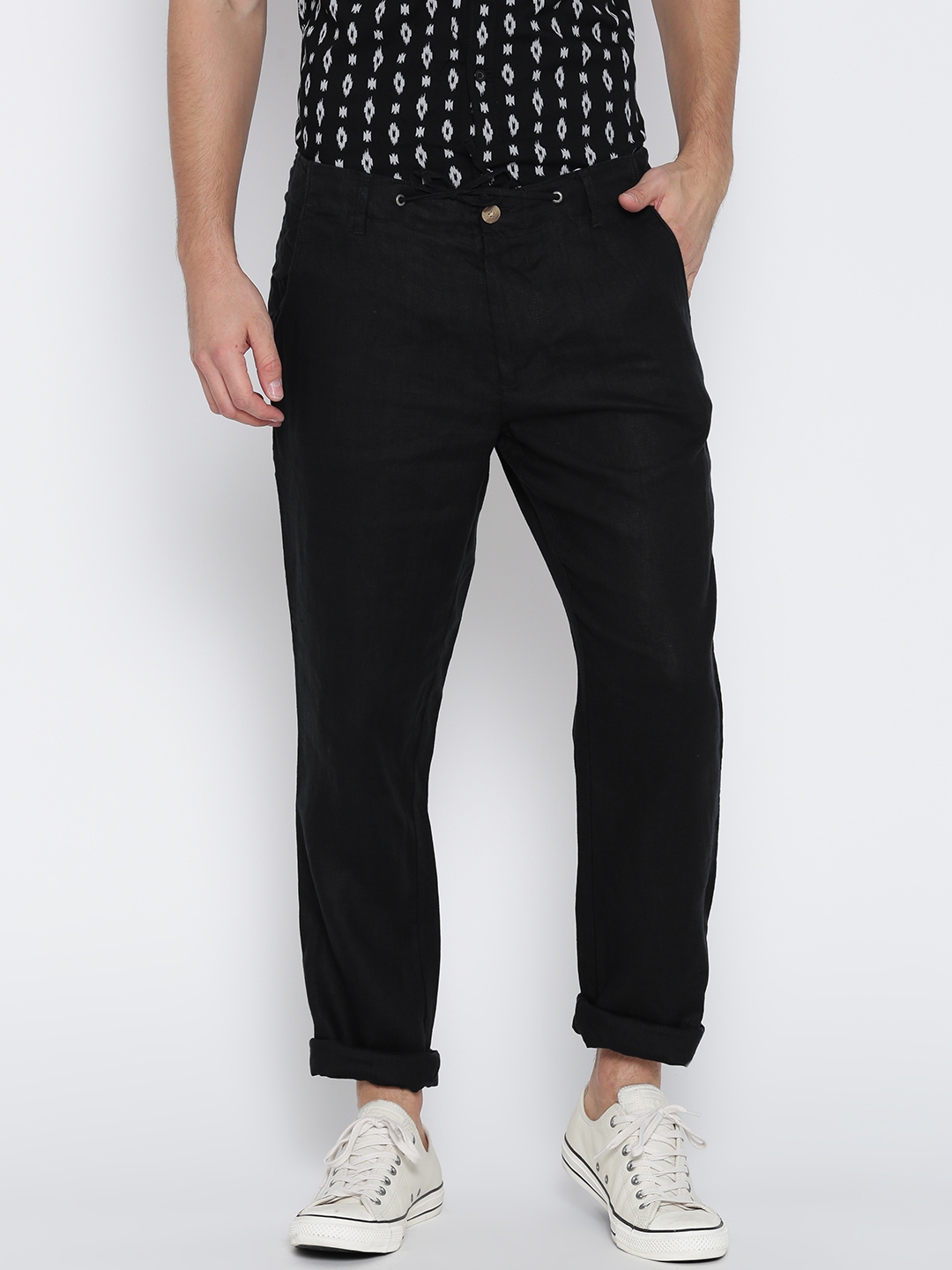 Buy Jack & Jones Black Linen Casual Trousers - Trousers for Men 969233 ...