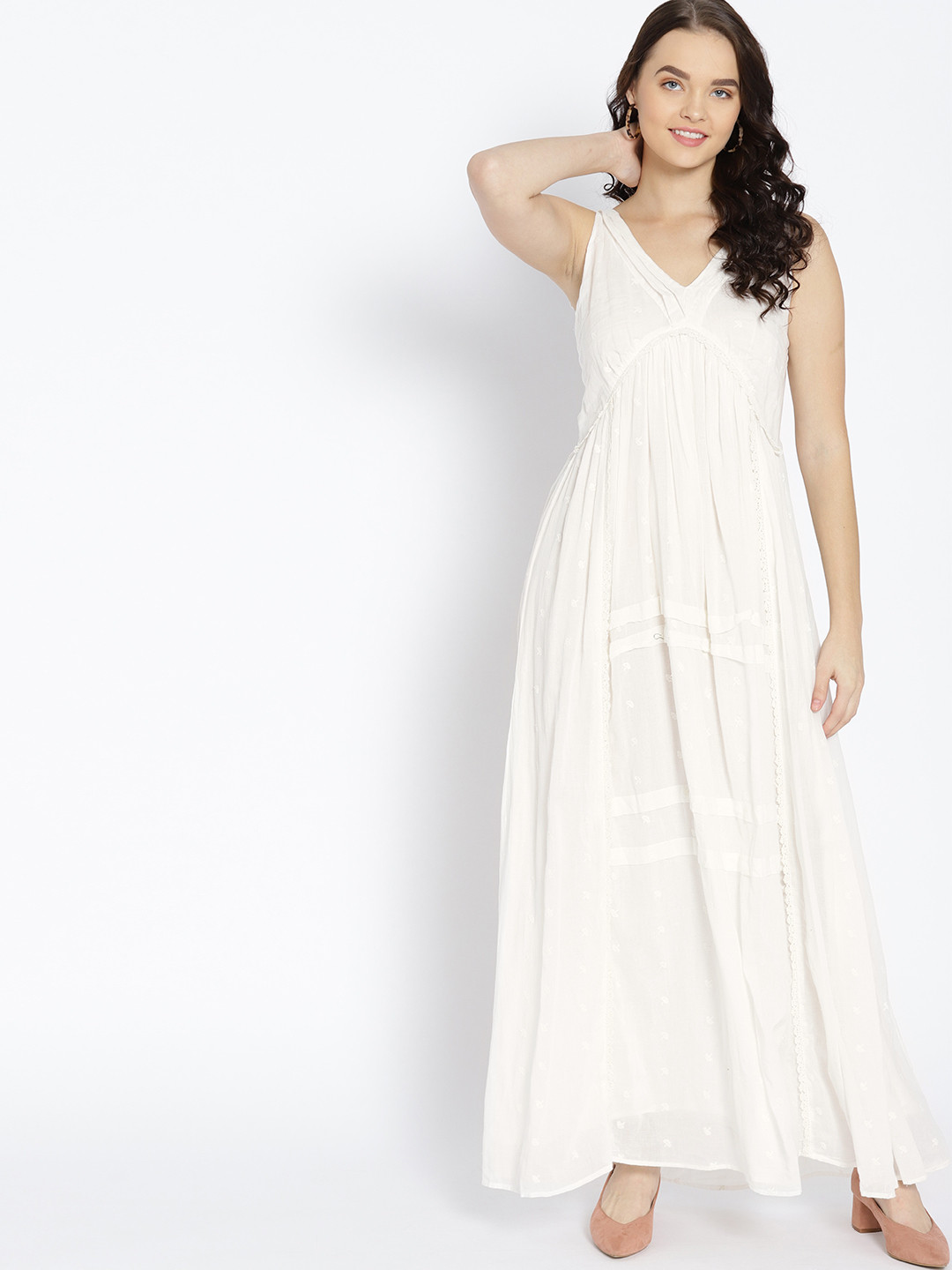 Buy MANGO Women White Embroidered Maxi Dress Dresses for Women