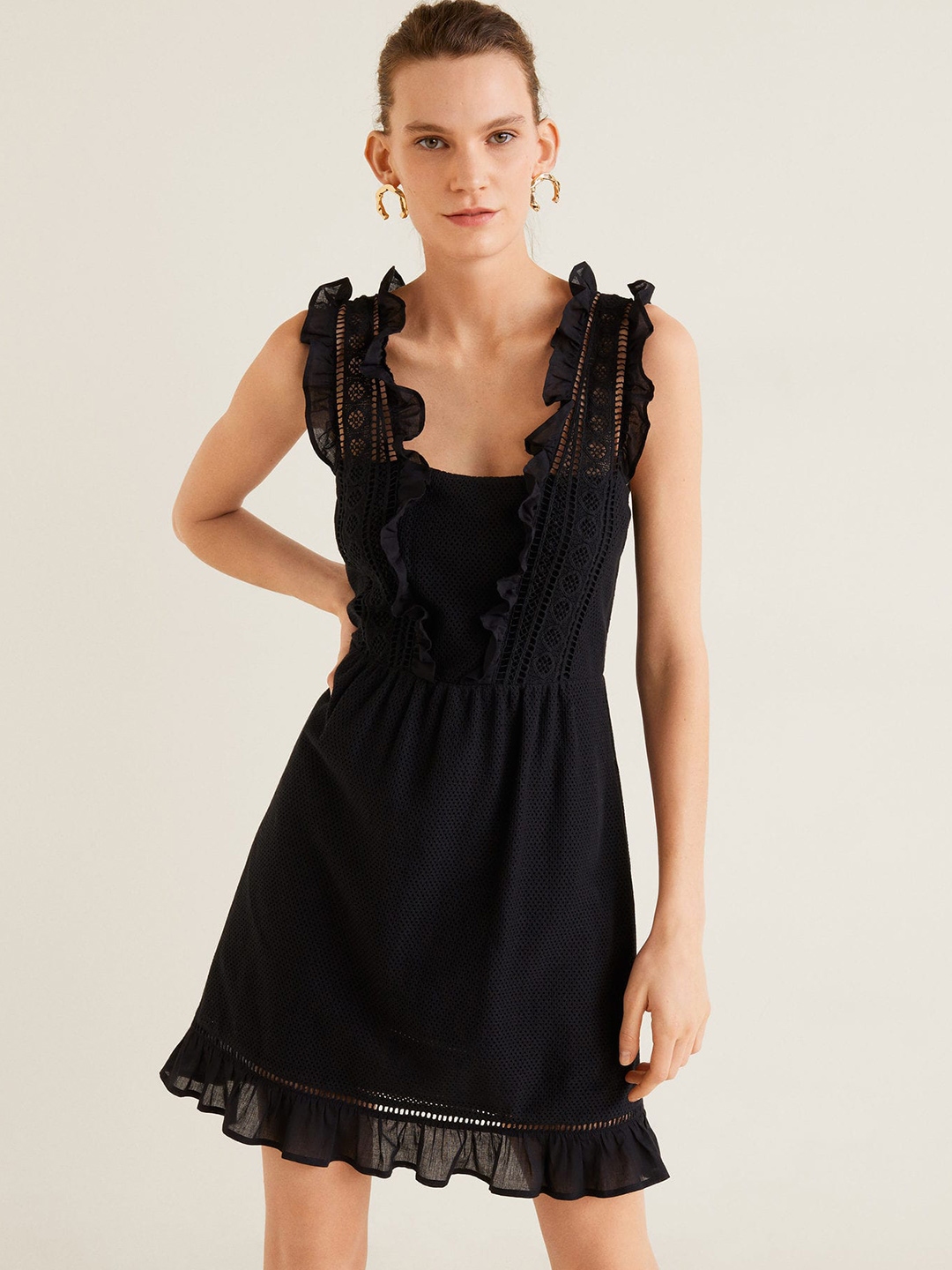 Buy MANGO Women Black Crochet A Line Dress Dresses for Women 9694539