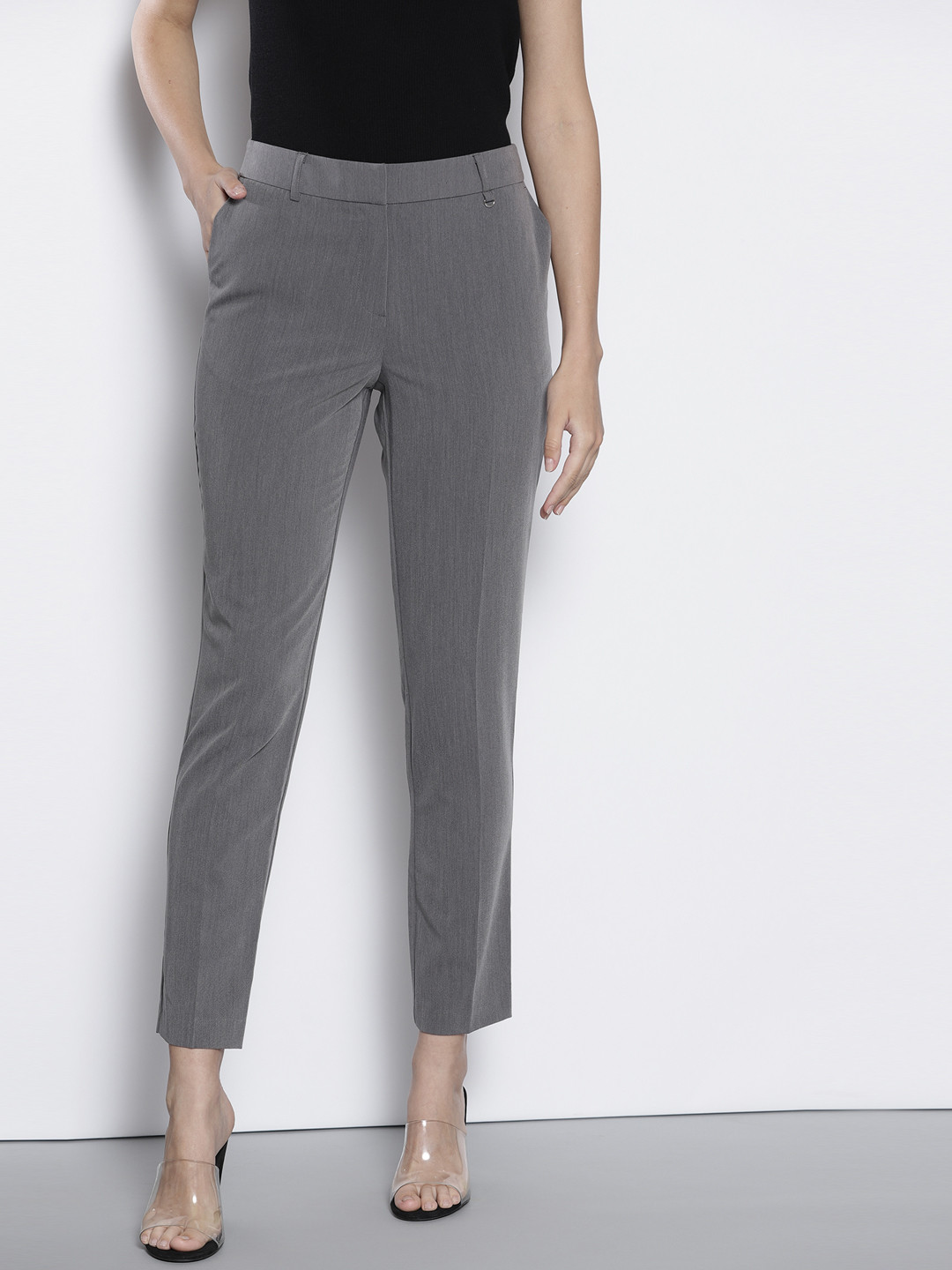 Buy DOROTHY PERKINS Women Charcoal Grey Regular Fit Solid Formal Trousers - Trousers for Women 