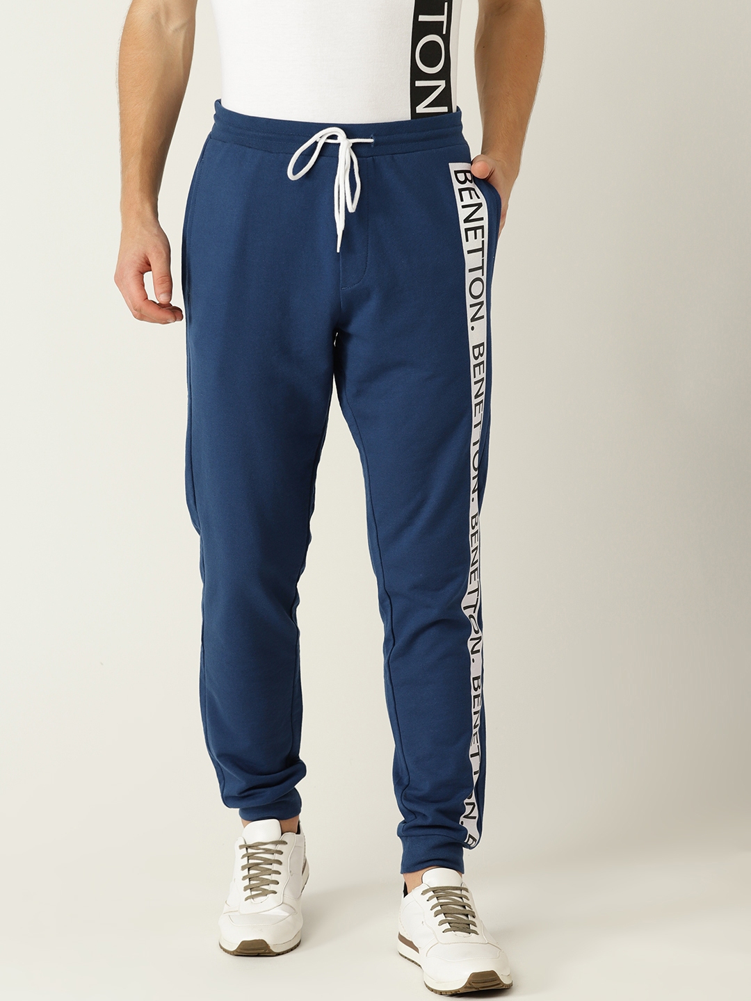 Buy United Colors Of Benetton Men Navy Blue Solid Joggers - Track Pants ...