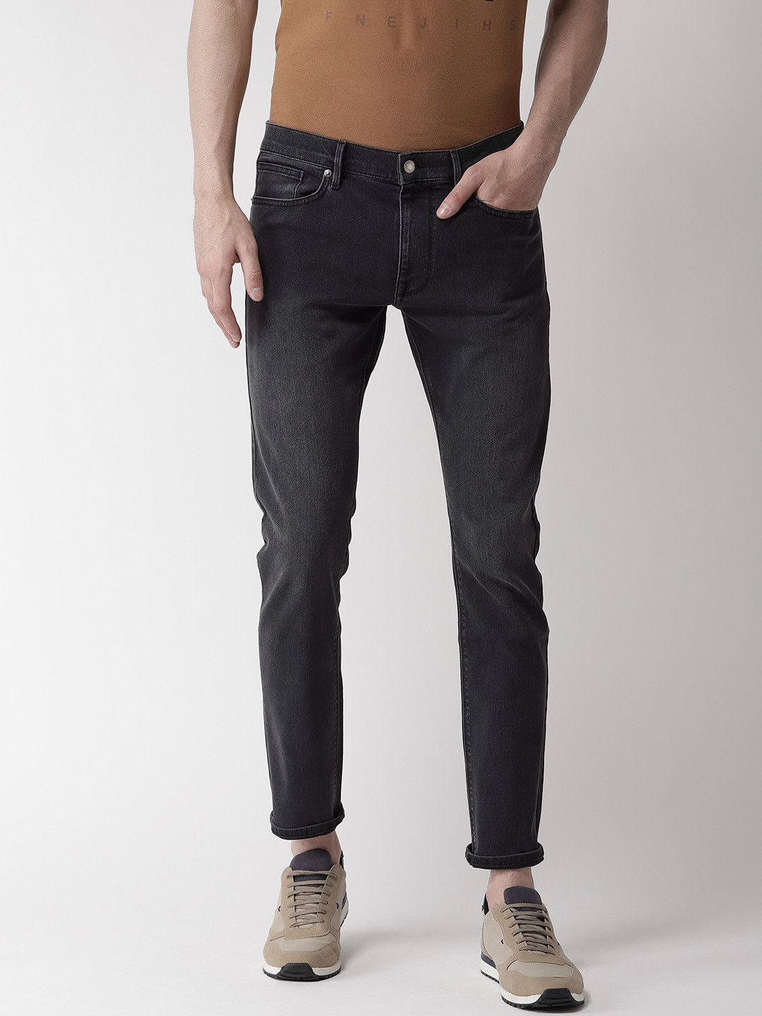 Buy Marks & Spencer Men Charcoal Grey Skinny Fit Mid Rise Clean Look ...