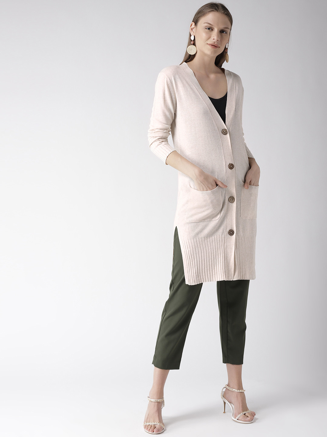 Buy Marks & Spencer Women Cream Coloured Solid Longline Cardigan