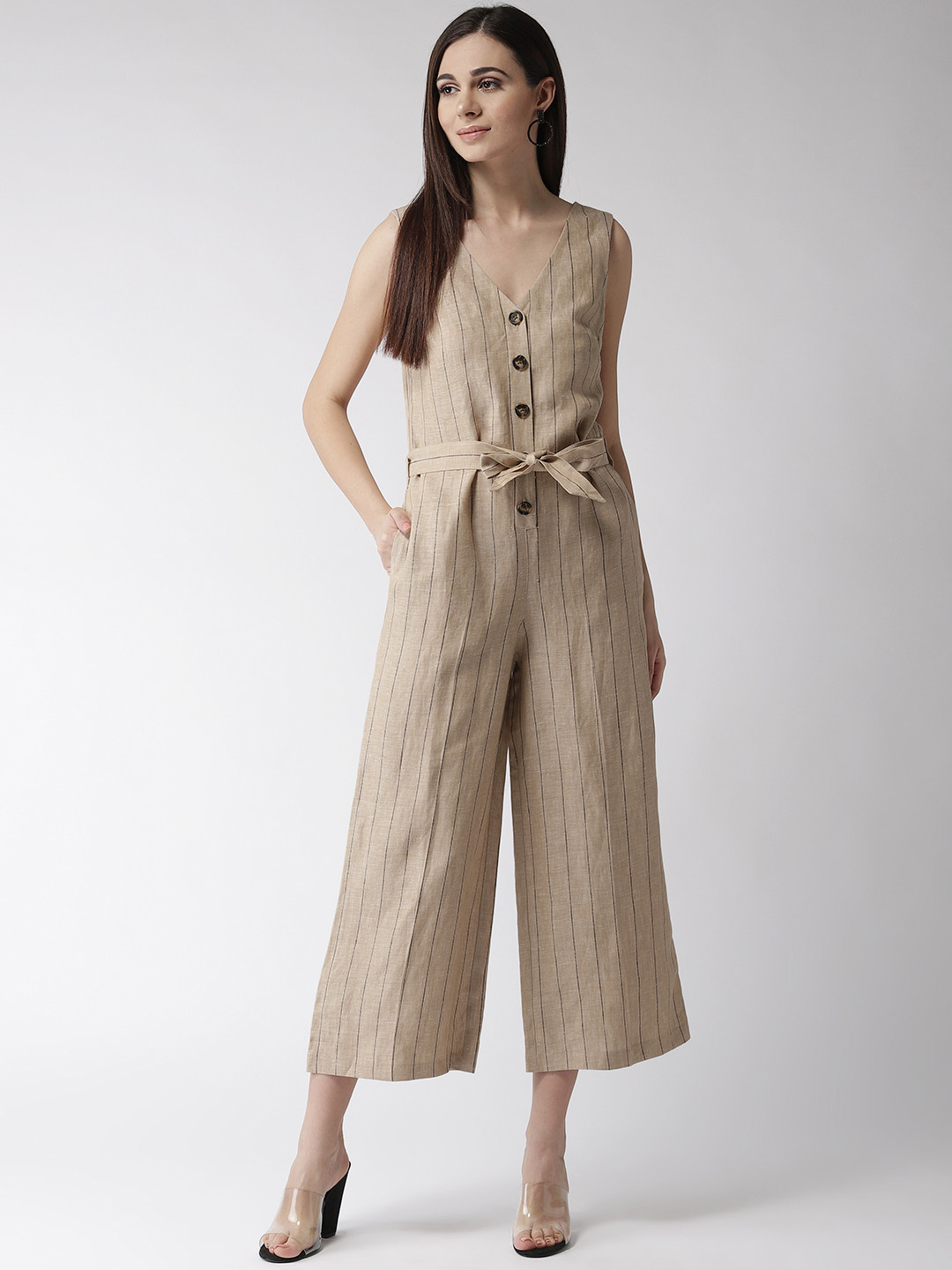 Buy Marks & Spencer Beige & Black Striped Basic Jumpsuit Jumpsuit for