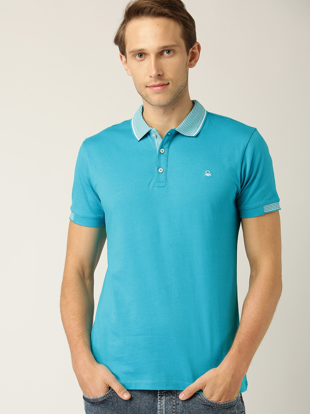 Buy United Colors Of Benetton Men Blue Solid Polo Collar T Shirt ...
