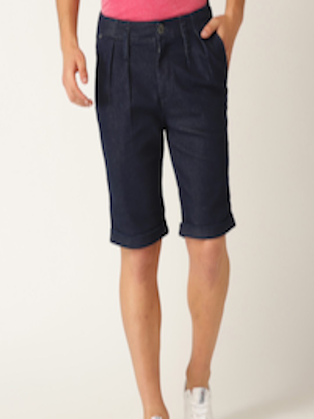 Buy United Colors Of Benetton Men Navy Blue Solid Slim Fit Denim Shorts ...