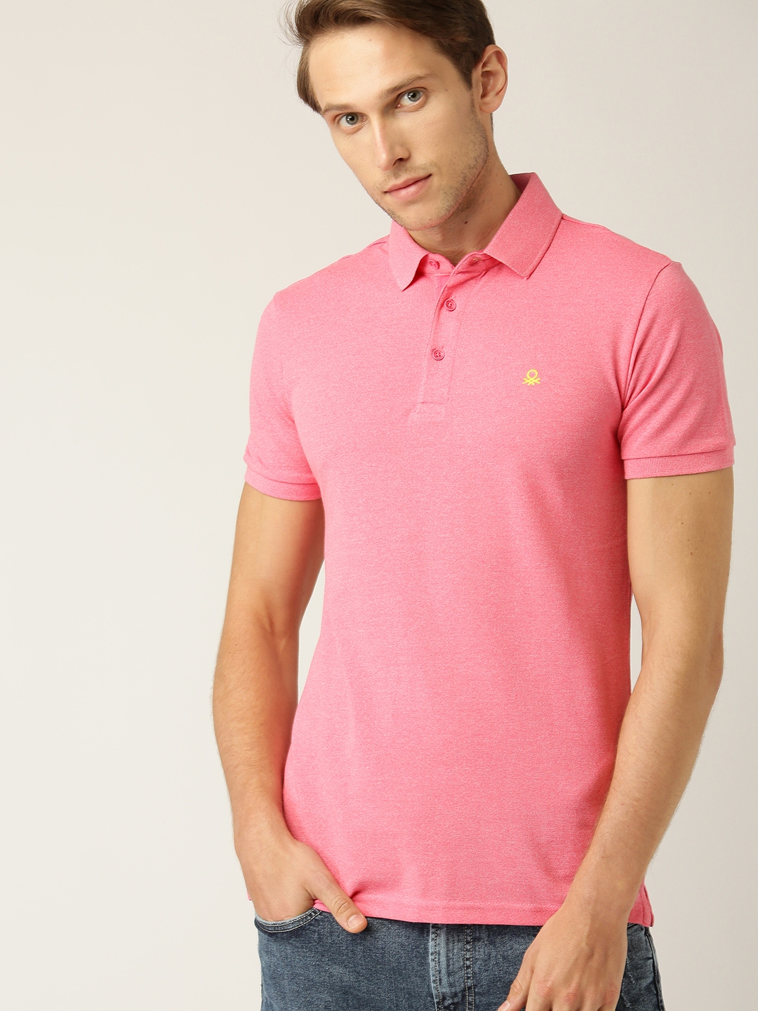 Buy United Colors Of Benetton Men Pink Solid Polo Collar T Shirt ...