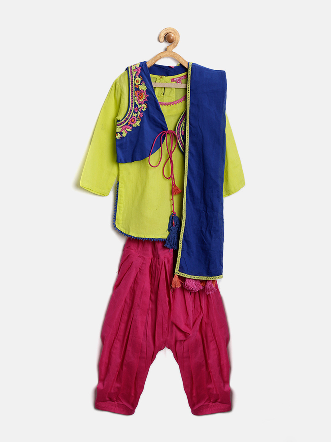 Buy BIBA Girls Green & Pink Salwar Suit With Dupatta & Jacket Kurta