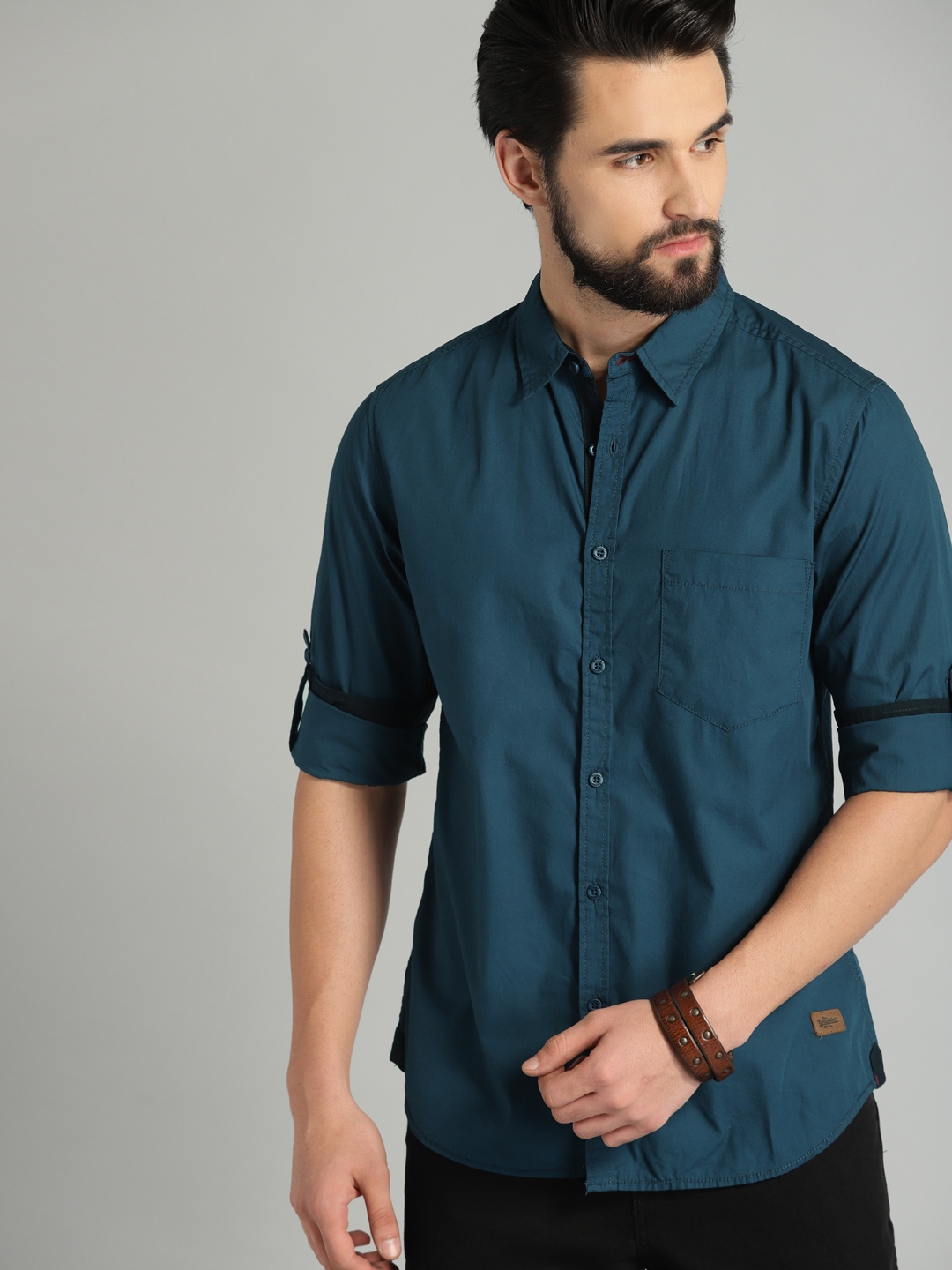Buy Roadster Men Navy Blue Pure Cotton Casual Shirt - Shirts for Men ...