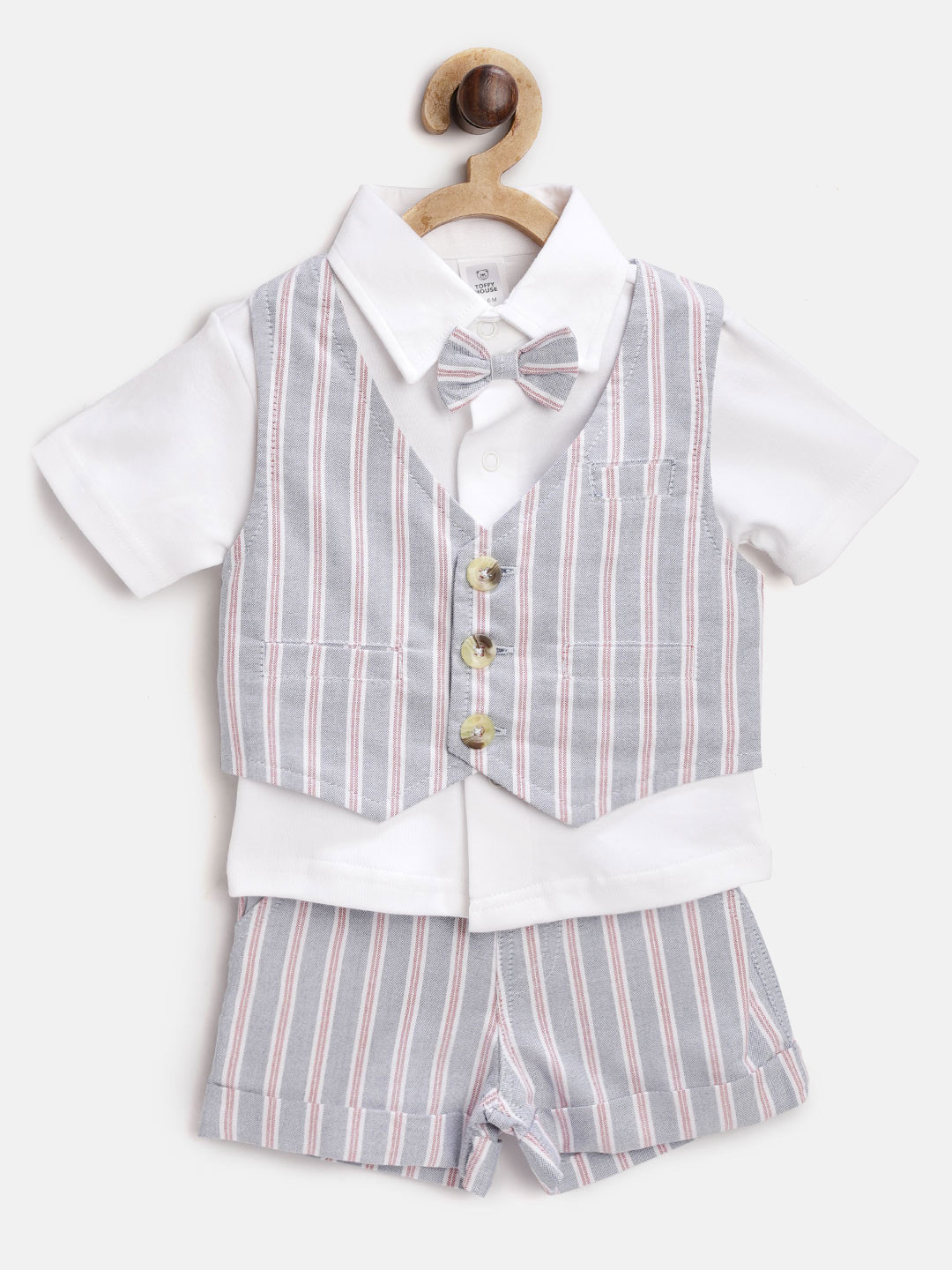 Buy TOFFY HOUSE Boys White & Blue Solid Shirt With Striped Shorts