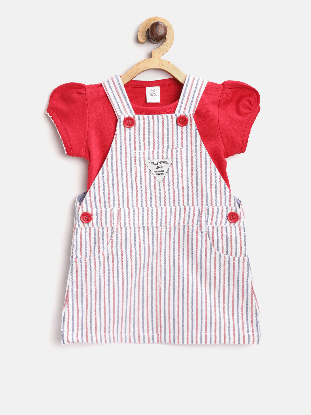 Buy TOFFY HOUSE Girls Red & White Striped Pinafore Dress Dresses for