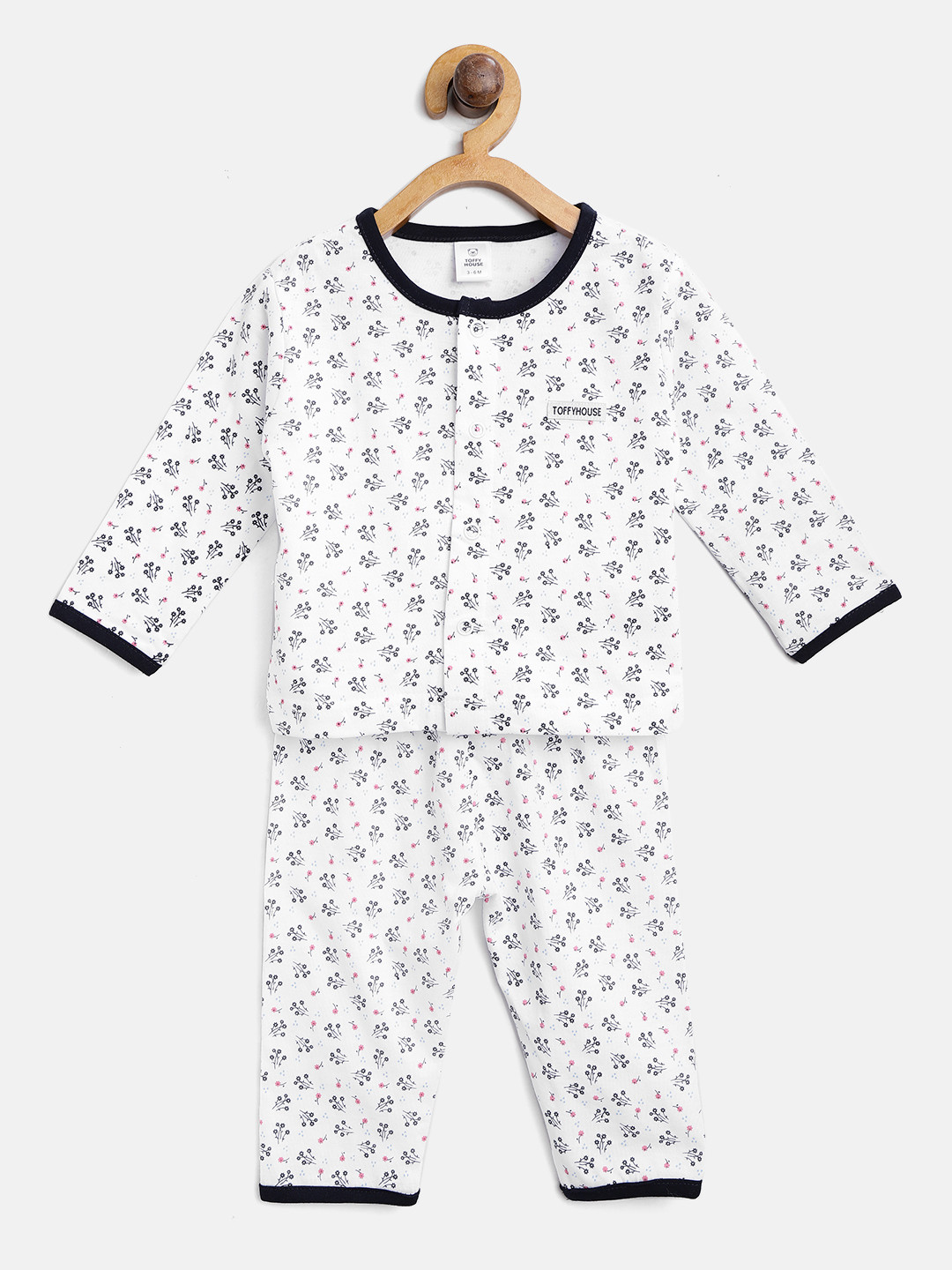 Buy TOFFY HOUSE Girls White & Black Printed Night Suit 20371 Night