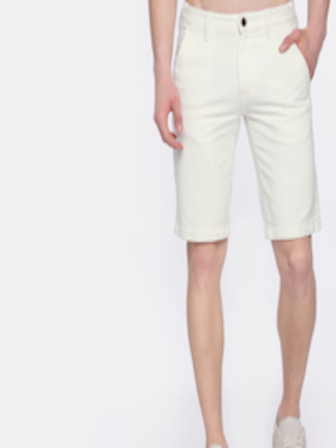 Buy HERE&NOW Men White Solid Regular Fit Denim Shorts - Shorts for Men ...