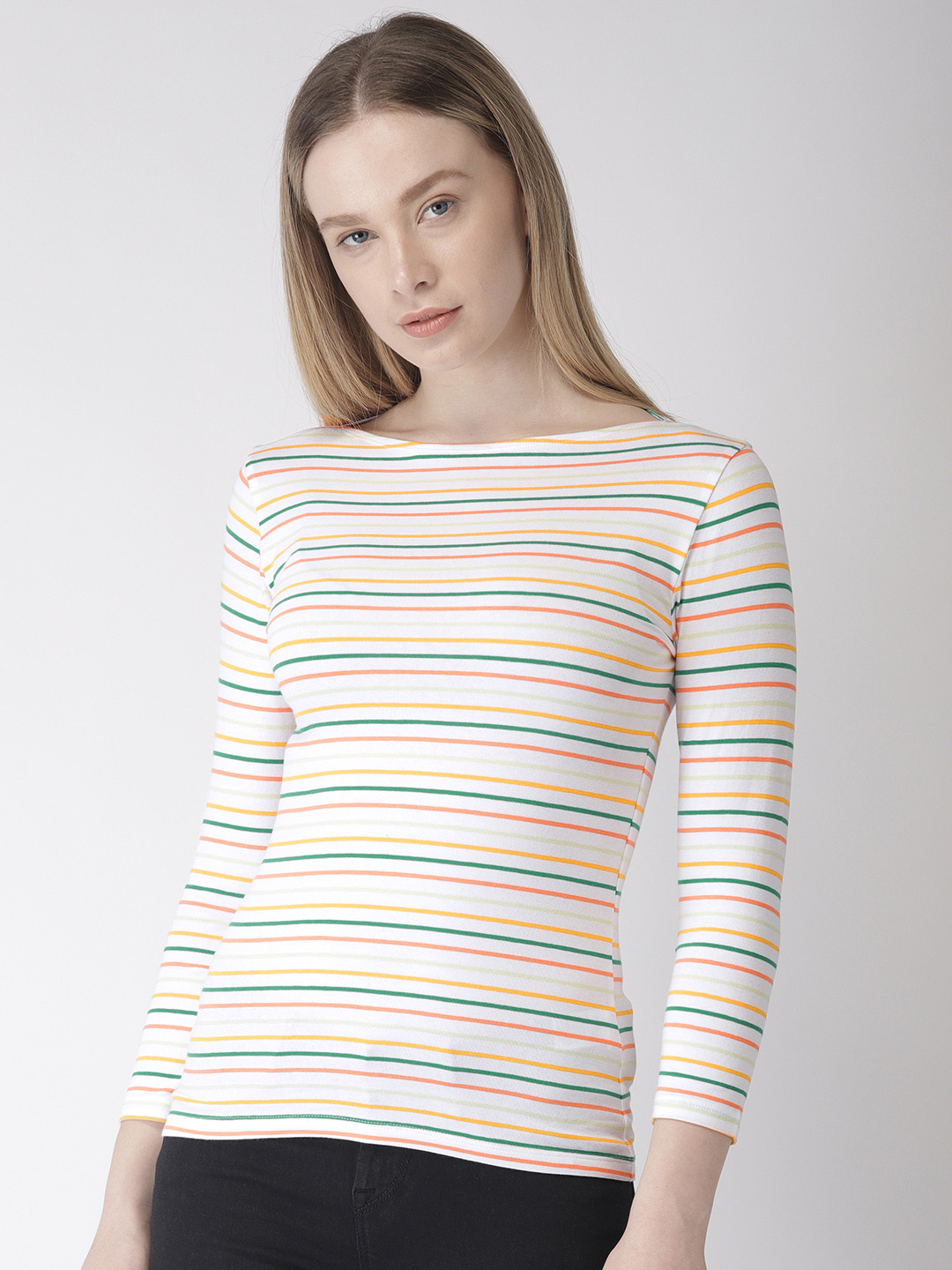 Buy Marks & Spencer Women Multicoloured Striped Round Neck T Shirt