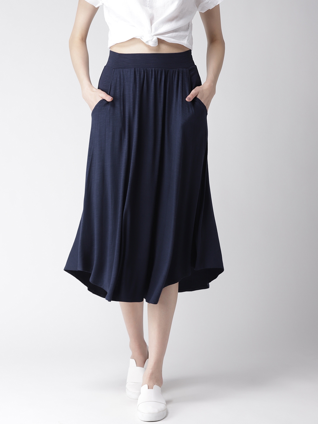 Buy Marks & Spencer Women Navy Blue Solid A Line Skirt - Skirts for ...