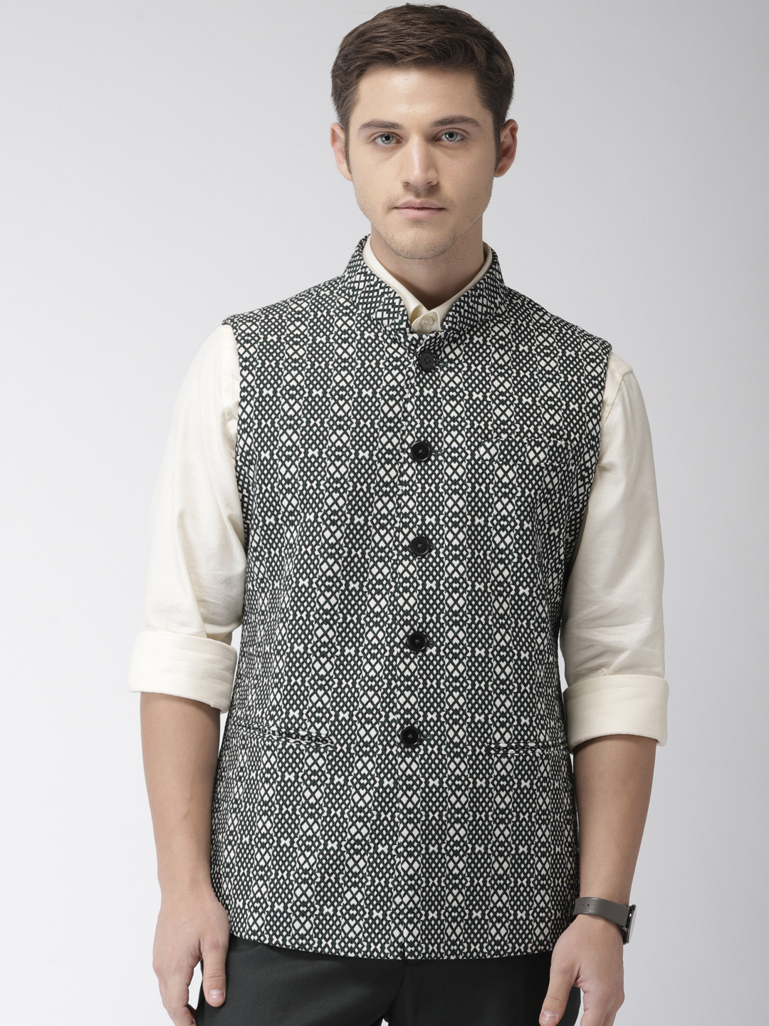 Buy Ethnix By Raymond Men Green Printed Nehru Jacket - Nehru Jackets for Men 9720337 | Myntra