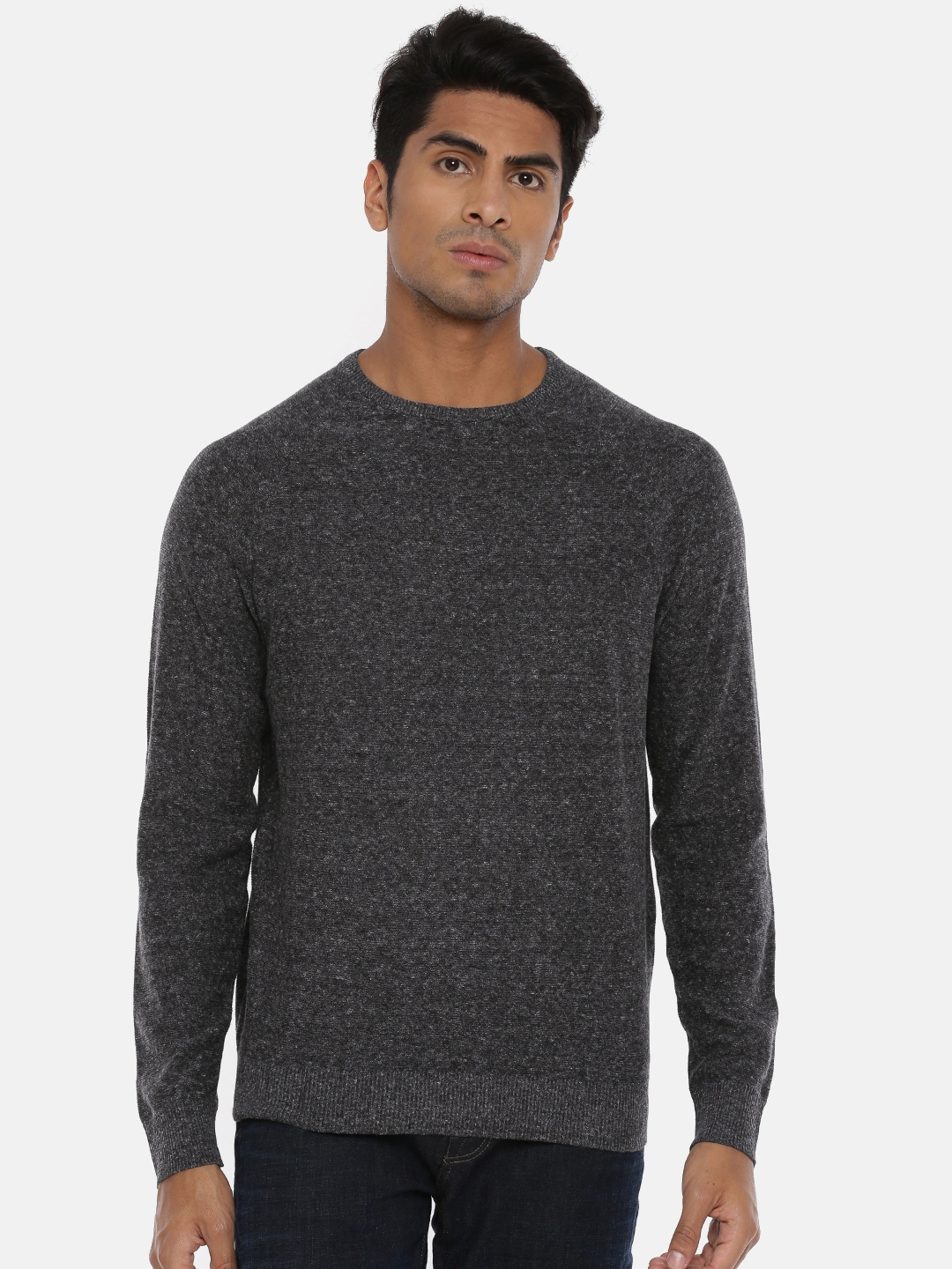 Buy SELECTED Men Charcoal Grey Solid Sweater - Sweaters for Men 9720837 ...