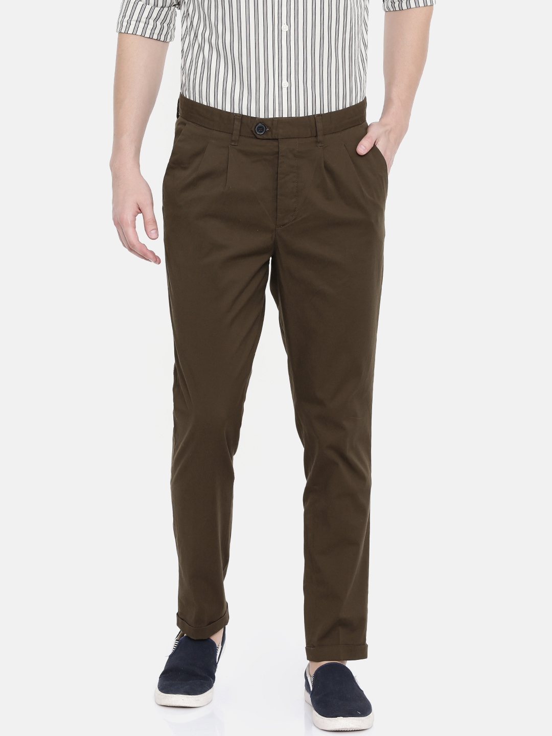 Buy SELECTED Men Brown Tapered Fit Solid Casual Trousers - Trousers for ...
