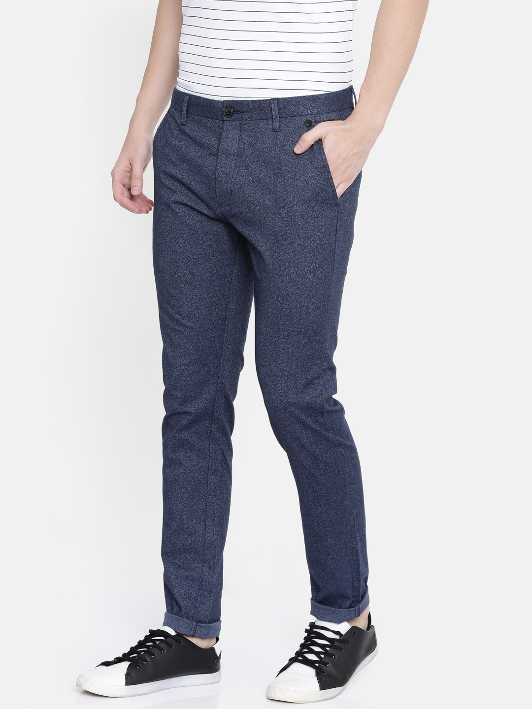 Buy SELECTED Men Blue Slim Fit Solid Regular Trousers - Trousers for ...