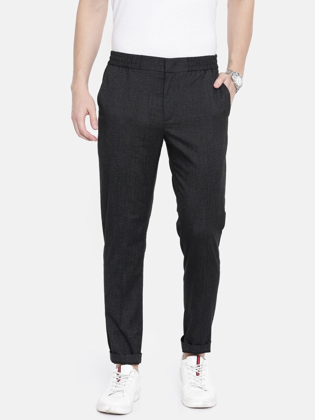 Buy SELECTED Men Black Regular Fit Solid Regular Trousers Trousers