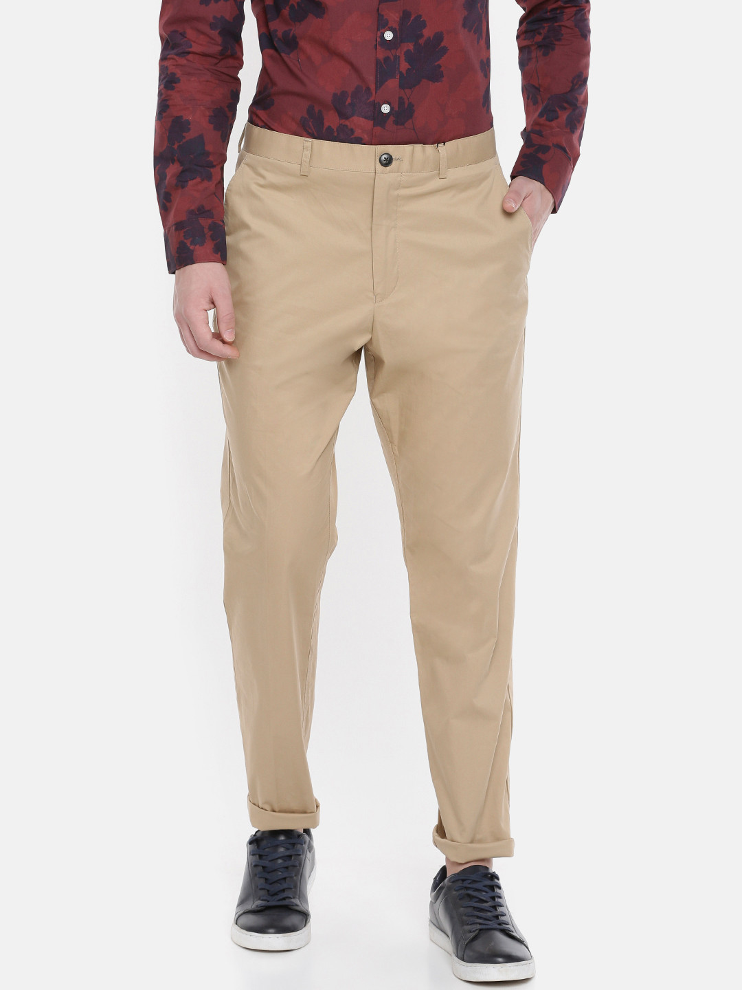 Buy SELECTED Men Beige Solid Slim Fit Trousers Trousers for Men