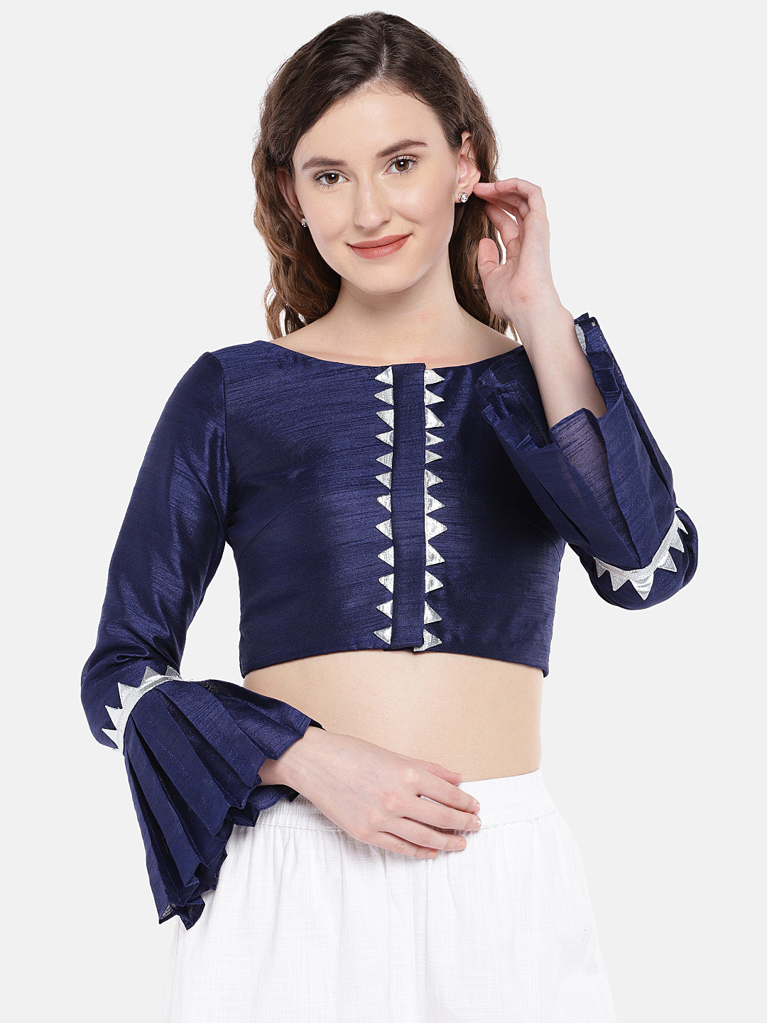 Buy JustB Women Navy Blue Solid Non Padded Blouse Saree Blouse for