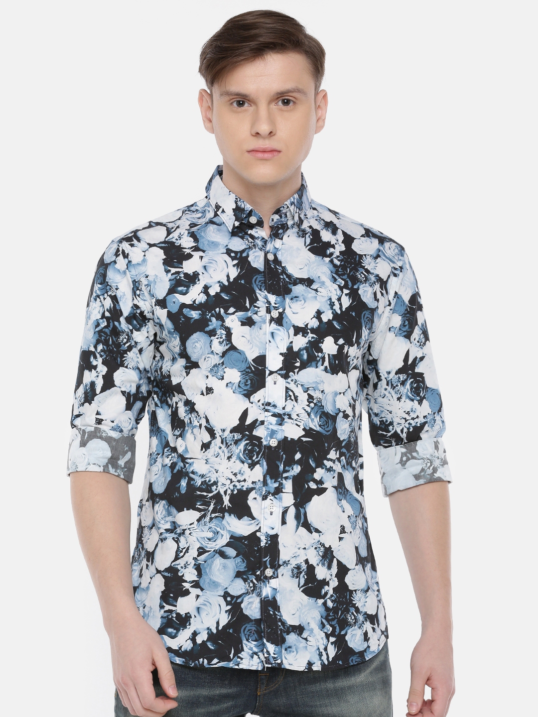 Buy SELECTED Men Black & Blue Slim Fit Printed Casual Shirt - Shirts ...