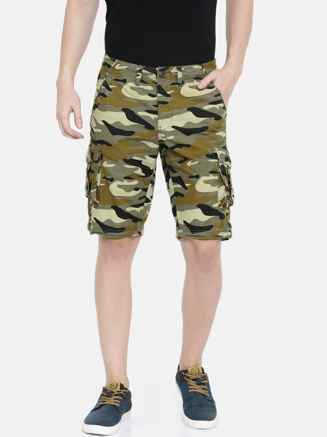 Buy SELECTED Men Olive Green Printed Regular Fit Cargo Shorts Shorts