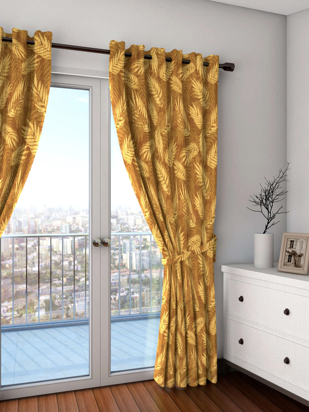 Buy Skipper Furnishings Brown & Yellow Door Curtain Curtains And