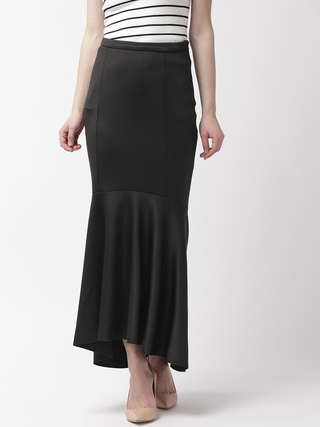 Jupe Topshop Femme Noire Imprimé Floral – Taille 10, Longueur Midi, Trompette, Très Bon état