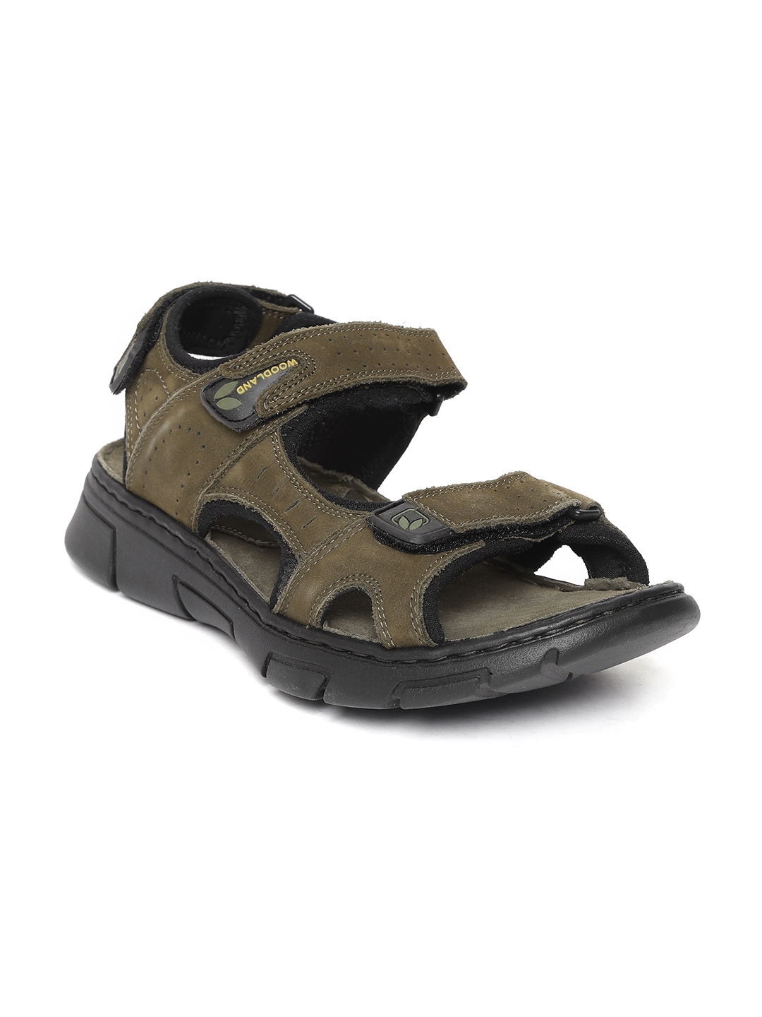 woodland men olive green leather sandals