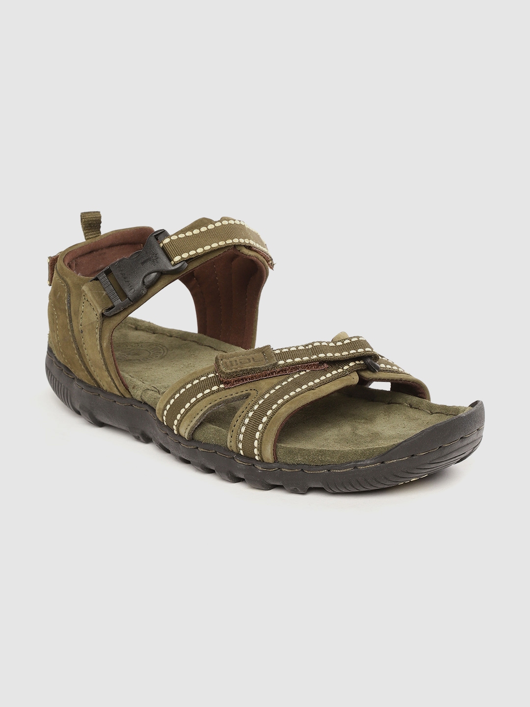 woodland men olive green leather sandals